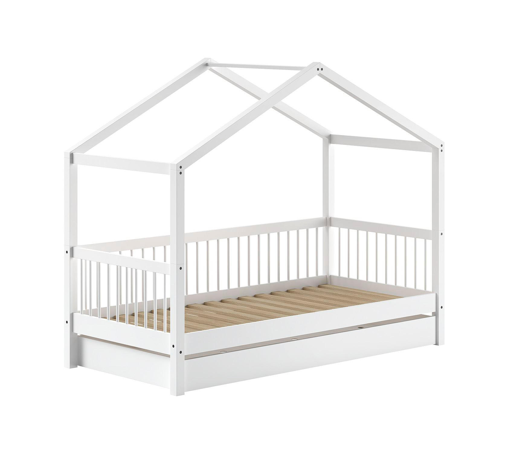 HAUSBETT 90x200 Keeley Buche Weiß Holz Schublade Komfort Stabil Design - Weiß, Holz (90/200cm) - 58aufmkessel