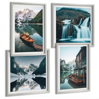 BILDER SET 4er Set - 50x50 cm & 40x60 cm Silberner Rahmen - Spiegelung der Boote auf Bergseen - Silberfarben, Kunststoff (50/50cm) - TULUP