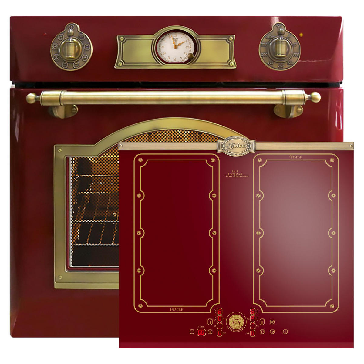 BACKOFEN-SET Elektro Einbaubackofen, 60 cm EH 6355 RotEm +KCT 6192 FI RotEm Induktionskochfeld 60 cm Rot - Rot, Metall (59.4/59.4/57.5cm) - Kaiser Küchengeräte