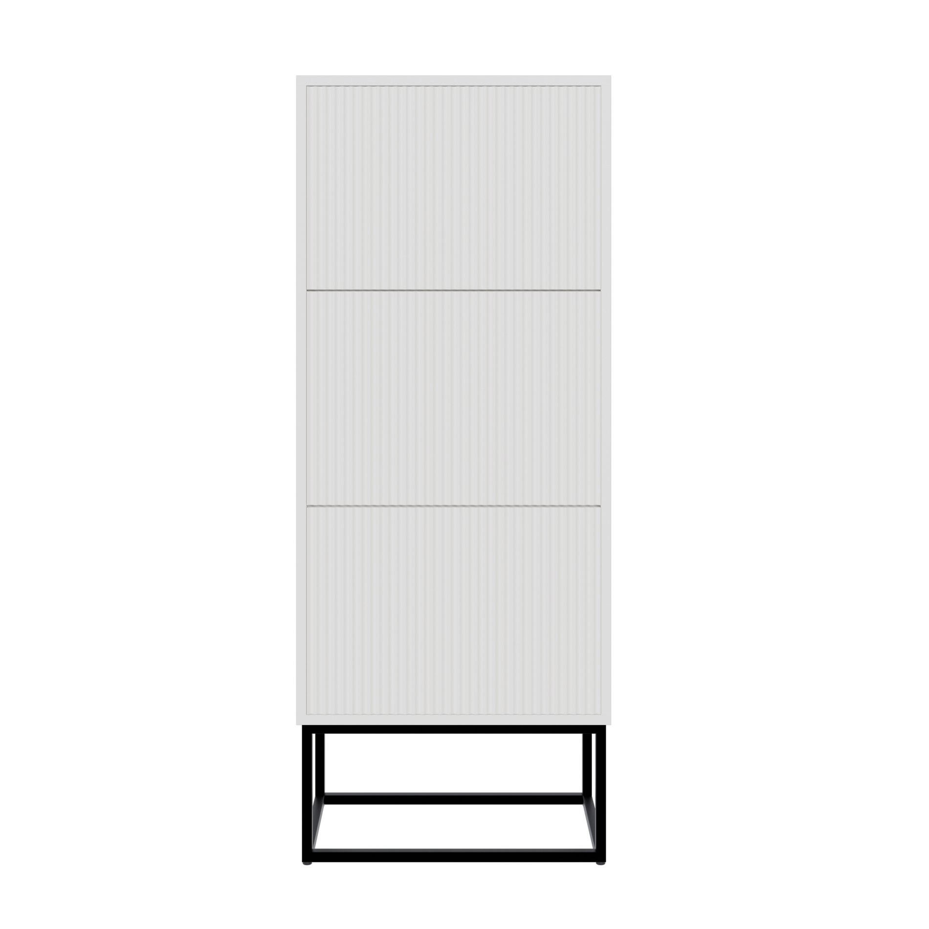 SCHUHSCHRANK Veldio mit 3 Klappen Weiß mit schwarzem Metallgestell 50 cm - Schwarz/Weiß, Holzwerkstoff/Metall (50/125/30cm) - Selsey