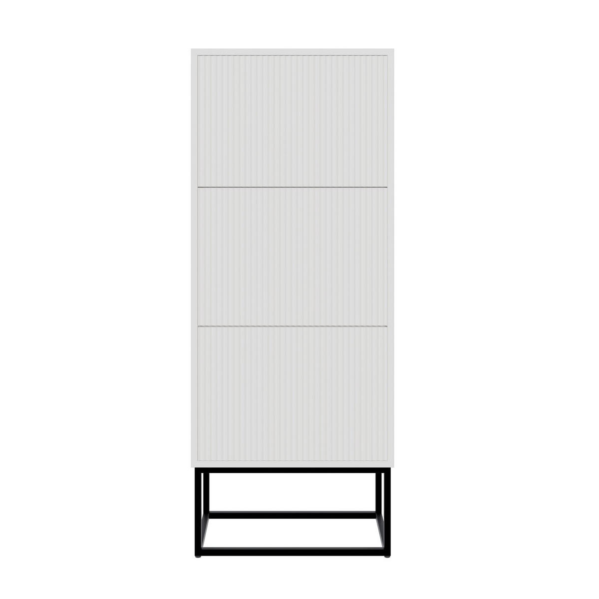 SCHUHSCHRANK Veldio mit 3 Klappen Weiß mit schwarzem Metallgestell 50 cm - Schwarz/Weiß, Holzwerkstoff/Metall (50/125/30cm) - Selsey