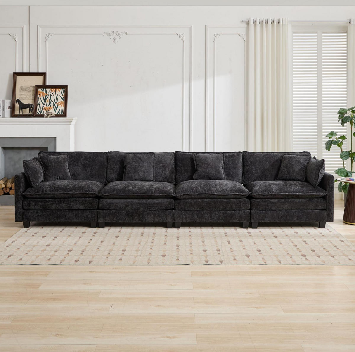 SOFA modular Chenille Schwarz - Schwarz, Holz (75/84/380cm) - Meubliv