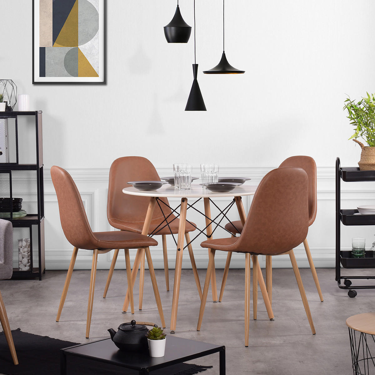 STUHL-SET 4 Stück in Eisen Vintage - Eichefarben/Braun, Holzwerkstoff/Textil (46/86/47cm) - Urban Meuble