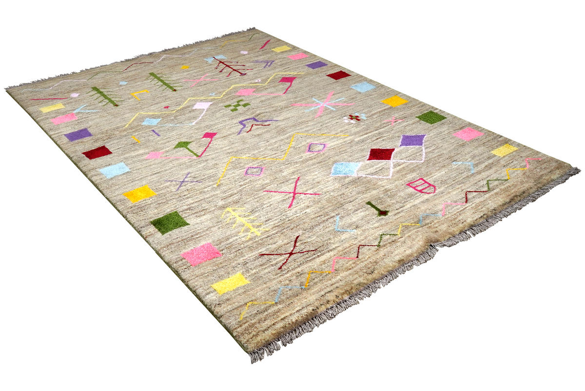 TEPPICH Gabbeh Basi Grau 198/150 cm Schurwolle - Grau, Textil (150/198cm) - Looma