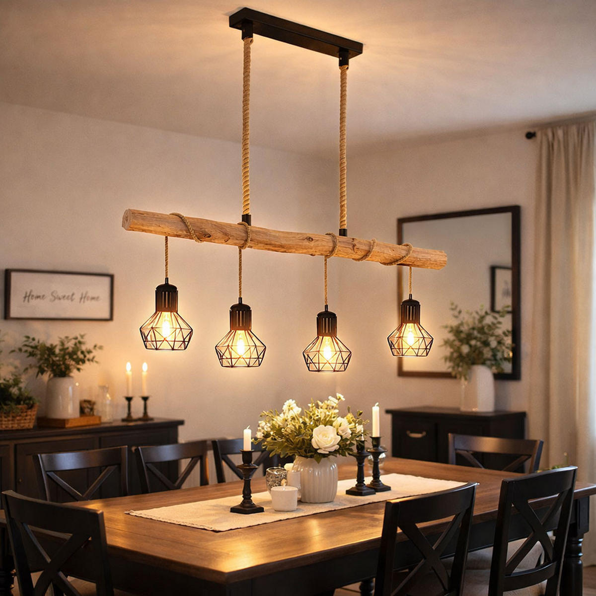 HÄNGELEUCHTE Metall Braun Holzoptik - Braun, Holz (100/15/120cm) - Globo Lighting