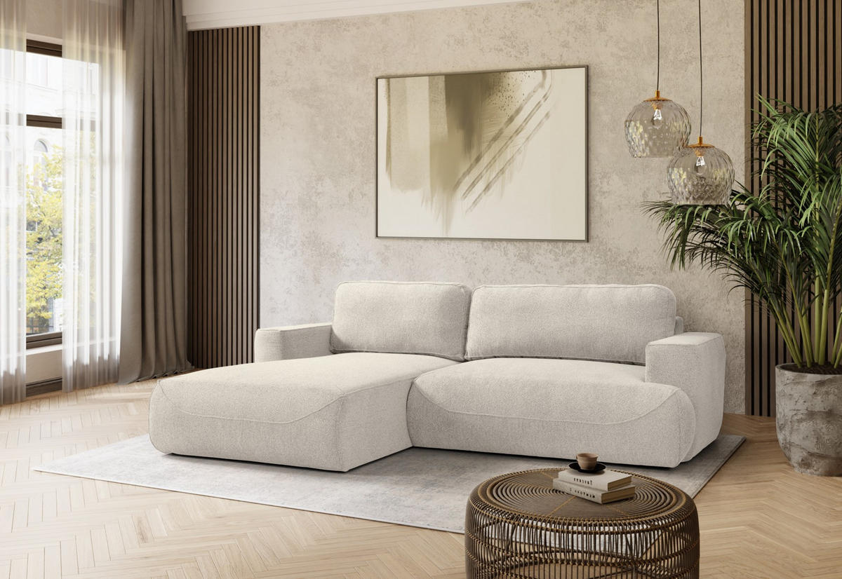 ECKSOFA LUNA mit Bettkasten und Schlaffunktion, Ecru - Ecru, Textil (195/271cm) - KS Home Concept