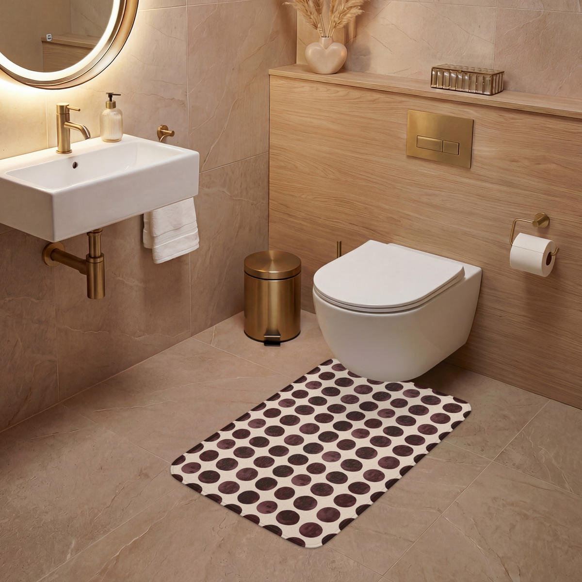 WC PŘEDLOŽKA Puntíky - Vzor - Hnědý 50x80 cm - bordeaux, textil/plast (50/1cm) - OnlyWow