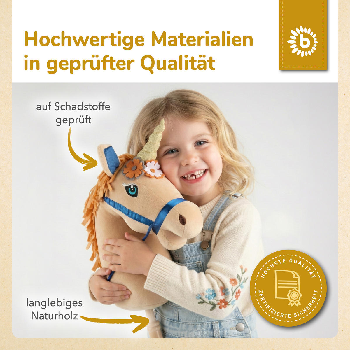 STECKENPFERD Holz Einhorn Magic - Beige, Textil (24/100cm) - Bieco Spielwaren