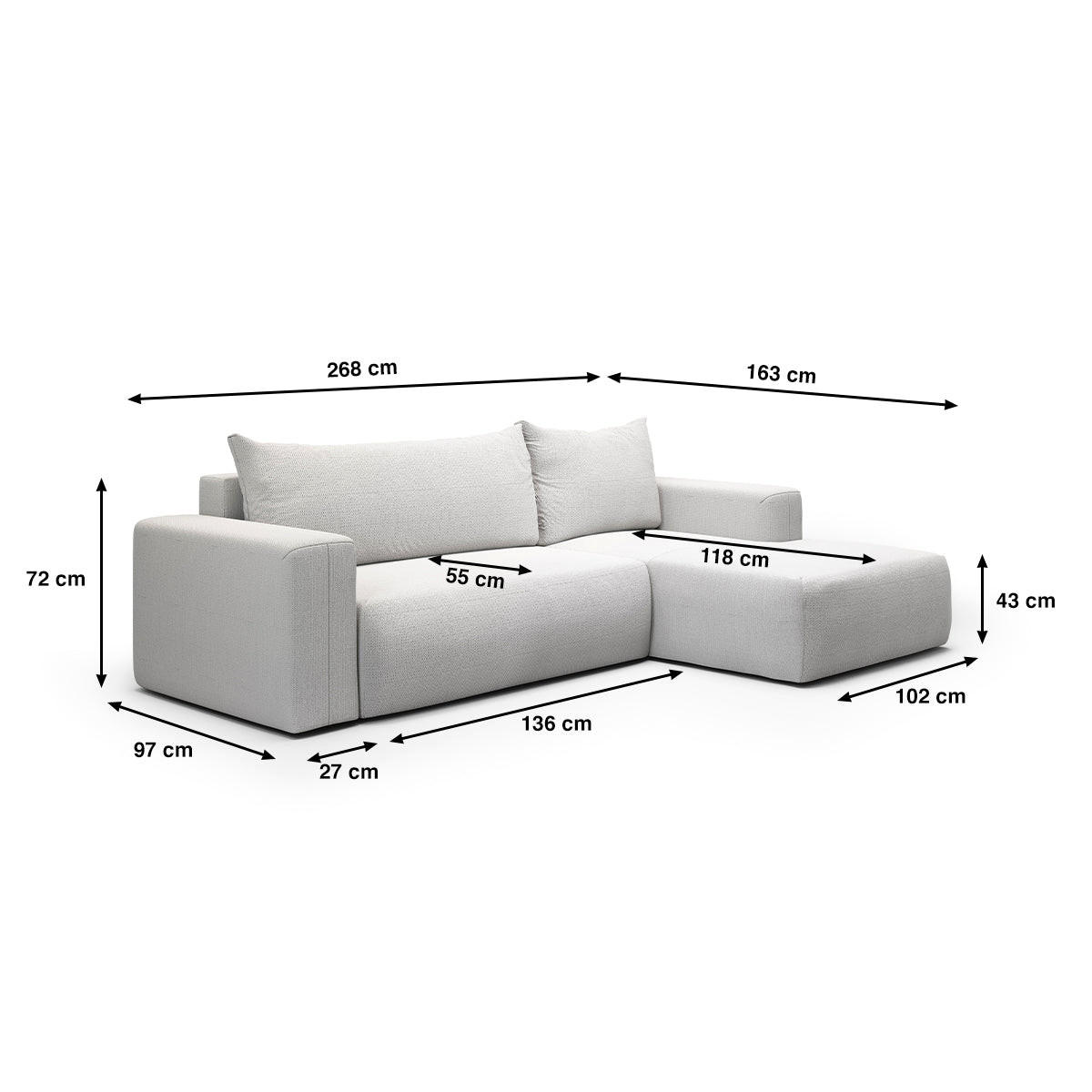 ECKSOFA Bliss 3 Sitzplätze Hellgrau - Grau, Holz (268/163cm) - Petits-meubles
