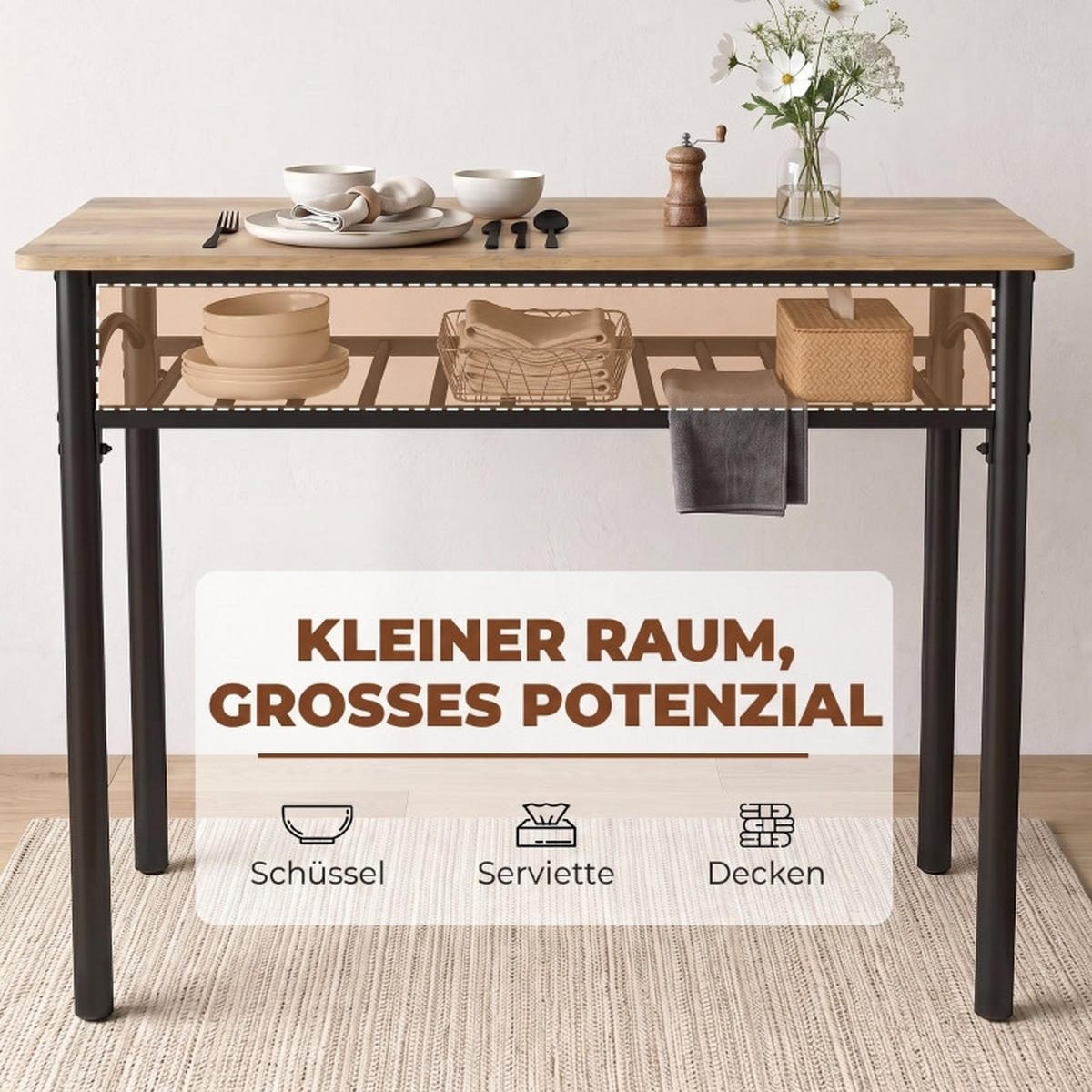 ESSGRUPPE DE-39308 Tisch mit 2 Stühlen und Bank Braun/Schwarz - Braun, Holzwerkstoff (100/76.3/60cm) - ComfortXL