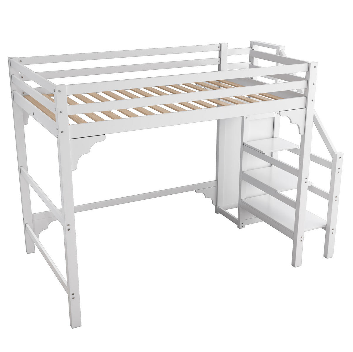 HOCHBETT 140/200 cm Weiß mit Kleiderschrank und Stauraumtreppe - Weiß, Holz (140/200cm) - Flora Grace