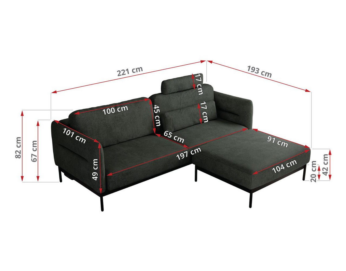 SCHLAFSOFA SALENTO Dunkelgrau Struktur - Dunkelgrau/Schwarz, Textil/Metall (221/82/193cm) - MKS