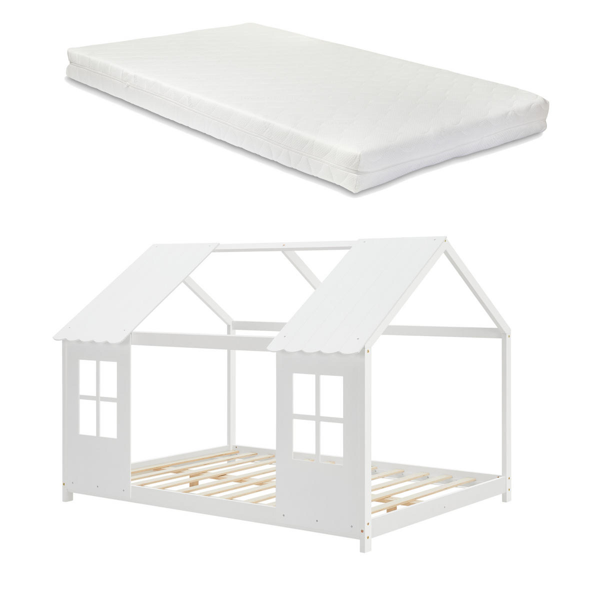 HAUSBETT Tostedt mit Matratze - Weiß, Holz/Textil (120/200cm) - [en.casa]