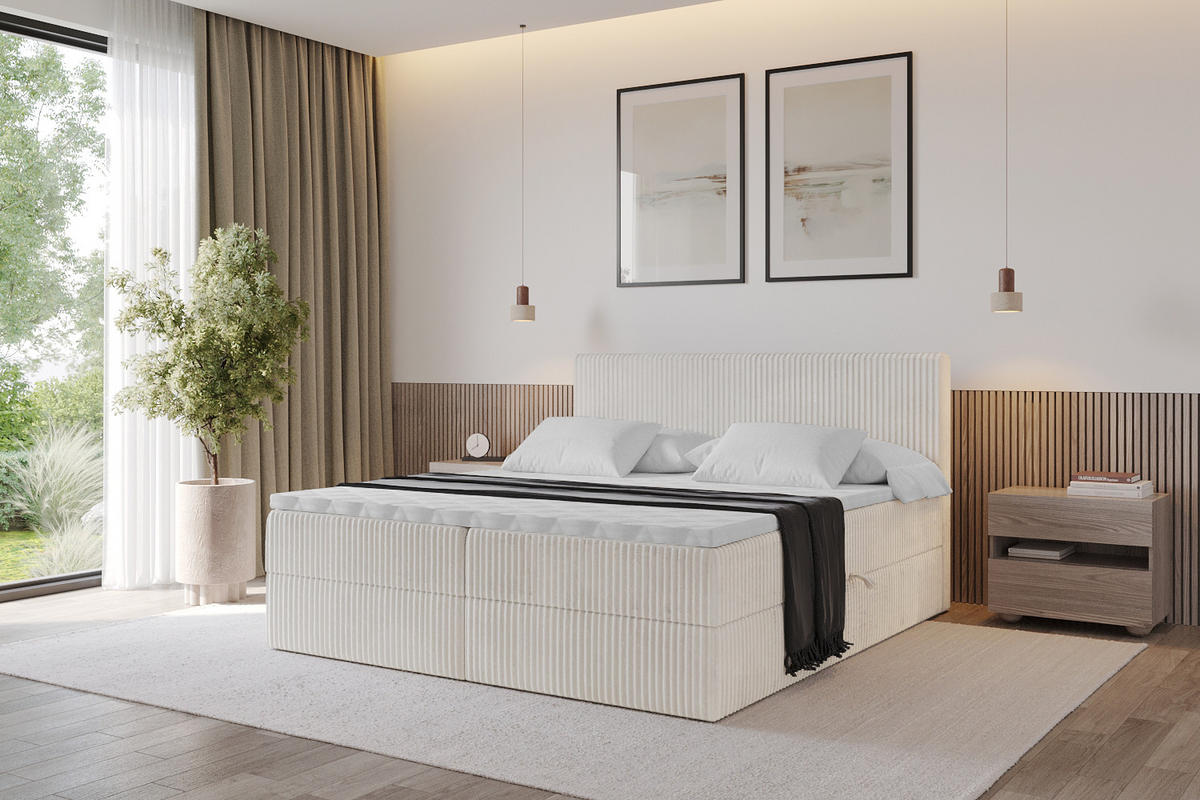 BOXBETT mit Matratze H4 und Lattenrost - TOLO - 160x200 Cord - Creme - Creme, Holzwerkstoff/Kunststoff (160/200cm) - ALTDECOR