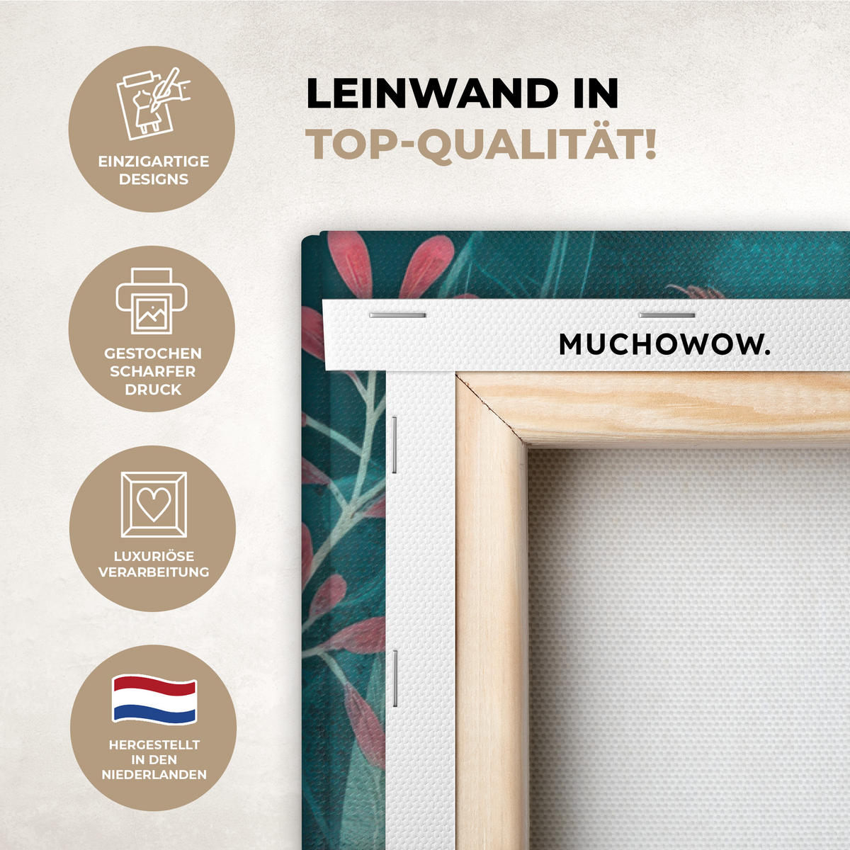 LEINWANDBILD Kakadu - Tropische Blätter - Zweig Wanddeko Schlafzimmer 60x90 cm - Petrol, Textil (60/90cm) - MuchoWow