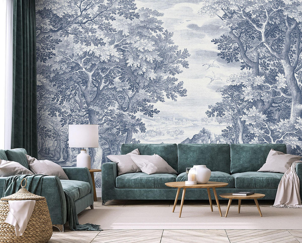 FOTOTAPETE Wald 371 x 280 cm - Blau, Papier (371/280cm) - Sanders & Sanders