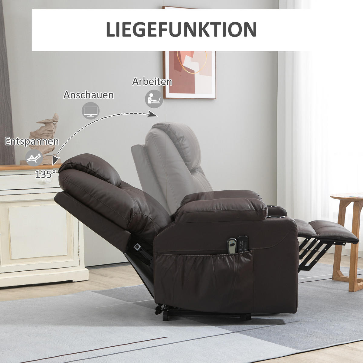 SESSEL mit Aufstehhilfe, Braun - Braun, Kunststoff (99/106/88cm) - HOMCOM