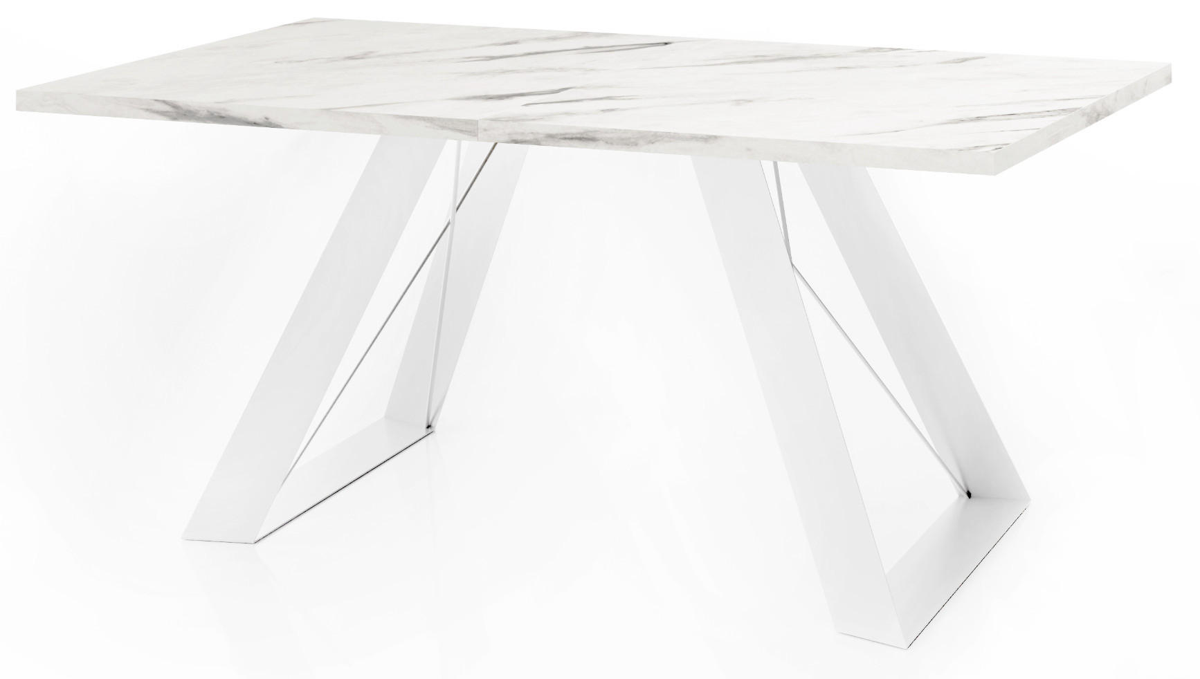 ESSTISCH Colter Weiß rechteckig ausziehbar, Marmor Weiß 160-260/90/76 cm - Ecru/Weiß, Holzwerkstoff/Metall (160/90/76cm) - WFL GROUP
