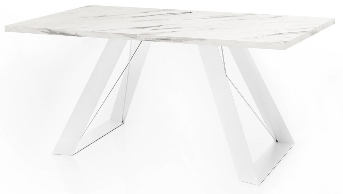 ESSTISCH Colter Weiß rechteckig ausziehbar, Marmor Weiß 160-260/90/76 cm - Ecru/Weiß, Holzwerkstoff/Metall (160/90/76cm) - WFL GROUP