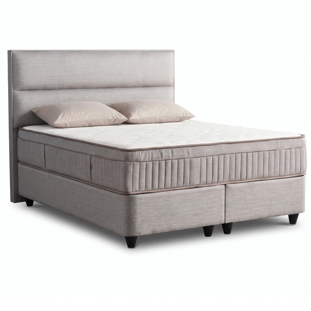 BOXSPRINGBETT MIT BETTKASTEN SEVILLA 140/200 cm, Grau, Bettkasten, Matratze, Topper integriert, H3 mittel 7-Zonen Matratze - Schwarz/Grau, Holz/Kunststoff (140/200cm) - Consilio Concept