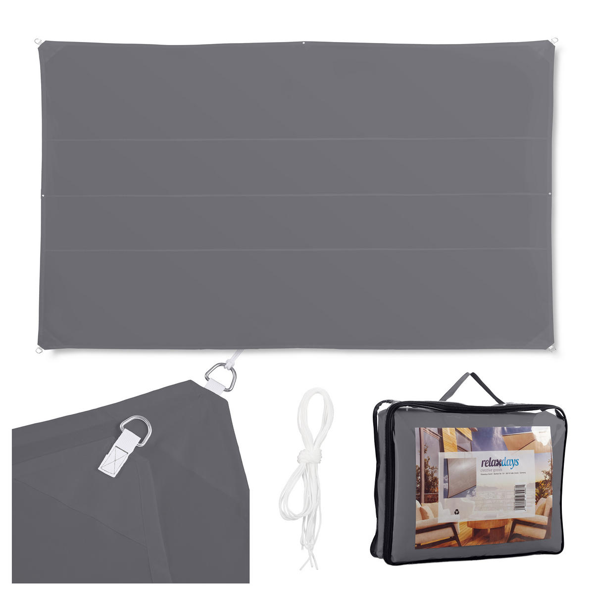 SLUNEČNÍ kryt - šedá, kov/textil (600/400cm) - Relaxdays