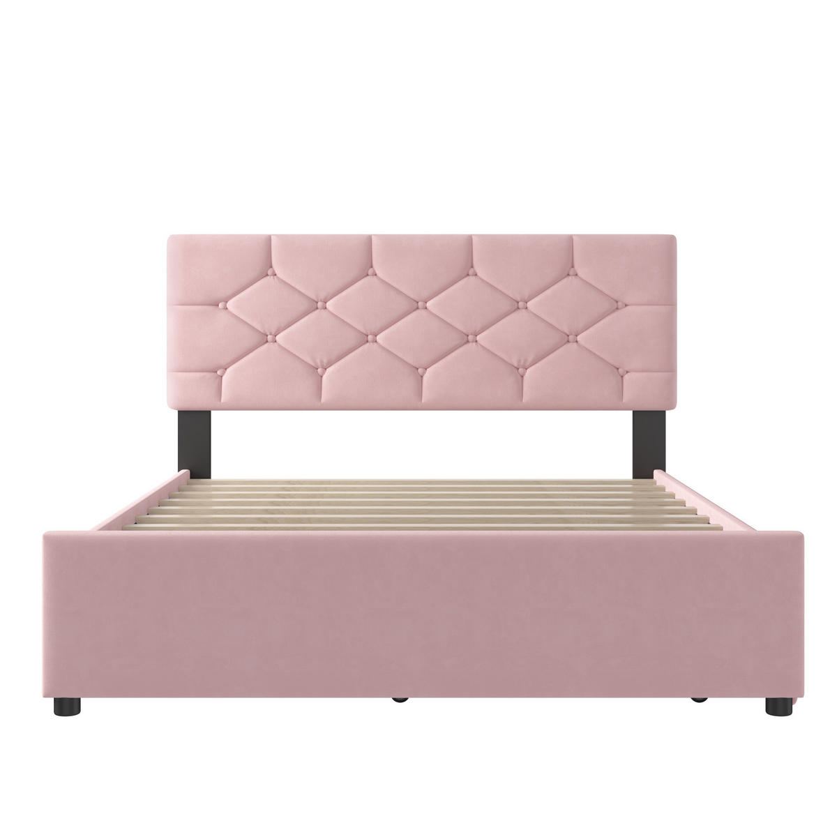 SAMT-POLSTERBETT 140/200 cm mit Rollbett und gepolstertem Kopfteil in Rosa - Rosa, Textil (140/200cm) - BEAOK