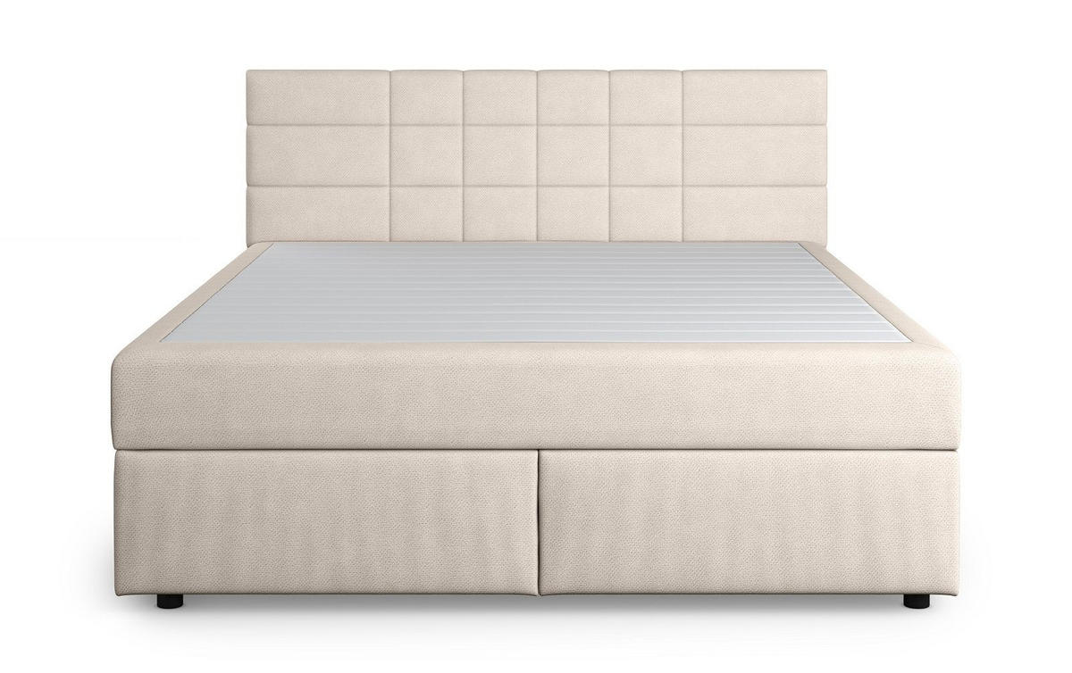 BOXBETT 140/160/180x200 – inkl. Topper, 7‑Zonen Taschenfederkern-Matratze, New York-Stoff - Beige/Buchefarben, Holz/Kunststoff (140/200cm) - Cotta