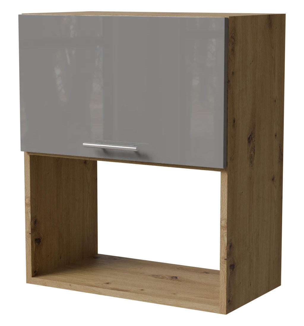 MIKROWELLENUMBAUSCHRANK Essen W2MK/60 Grau Hochglanz / Eiche Artisan Matt 60 / 32,5 / 72cm - Eiche Artisan/Grau, Holz/Holzwerkstoff (60/32.5/72cm) - Feldmann-Wohnen