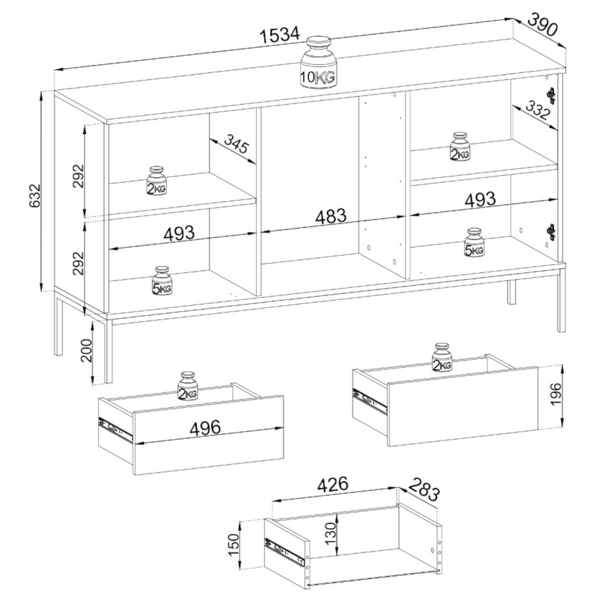 SIDEBOARD Tosena Greige mit LED 154 cm - Kaschmir/Goldfarben, Holzwerkstoff/Metall (154/83/39cm) - Selsey