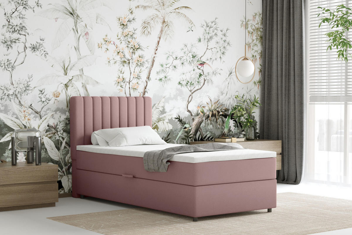 BOXBETT Everest 90 x 200 cm Einzelbett mit hochwertiger Bonell-Matratze und Topper - Rosa, Holz (90/200cm) - Panda Möbel