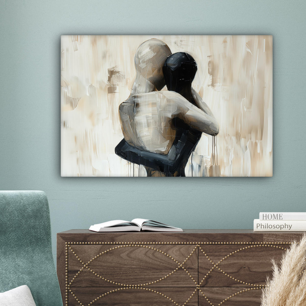 LEINWANDBILD Abstrakt - Liebe - Schwarz und weiß - Modern Wanddeko 90x60 cm - Schwarz, Textil (90/60cm) - MuchoWow