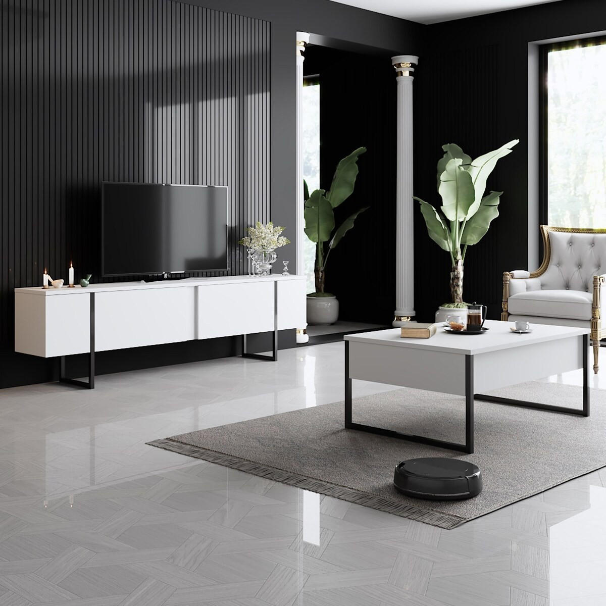 TV-MÖBEL mit 2 Klapptüren Luxe 180/30/50 cm - Weiß, Holzwerkstoff (180/50/30cm) - Calicosy