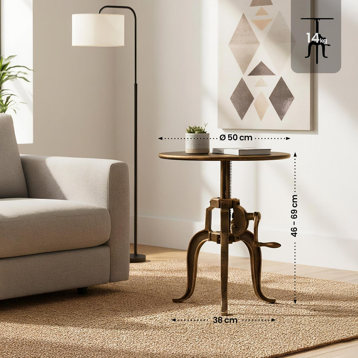 BEISTELLTISCH Vera rund 50x50x46cm Metall Bronze Kleiner - Bronzefarben, Metall (50/50/46cm) - DELUKE