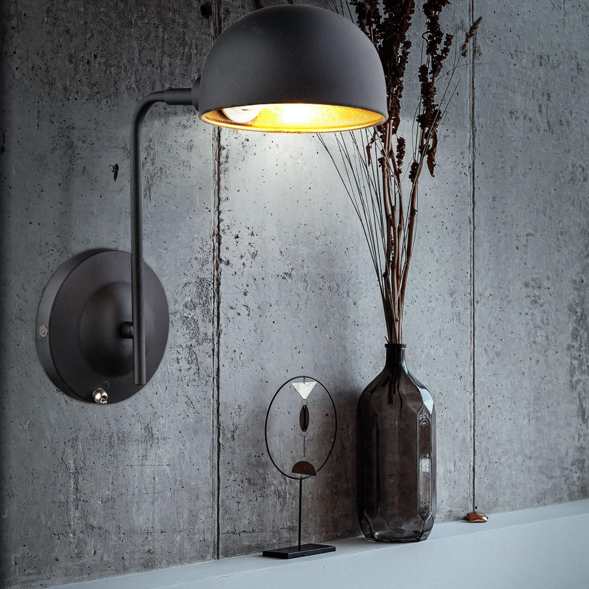 WANDLEUCHTE LENN Schwarz Gold - Schwarz, Metall (13/28/30cm) - Globo Lighting