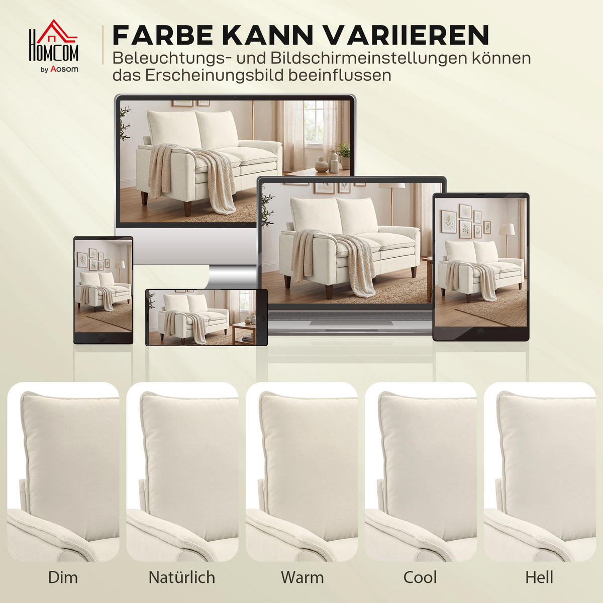 2-SITZER-SOFA DE-06580 mit doppellagiger Polsterung & Federkissen Creme - Creme, Textil/Metall (146/95/84cm) - ComfortXL