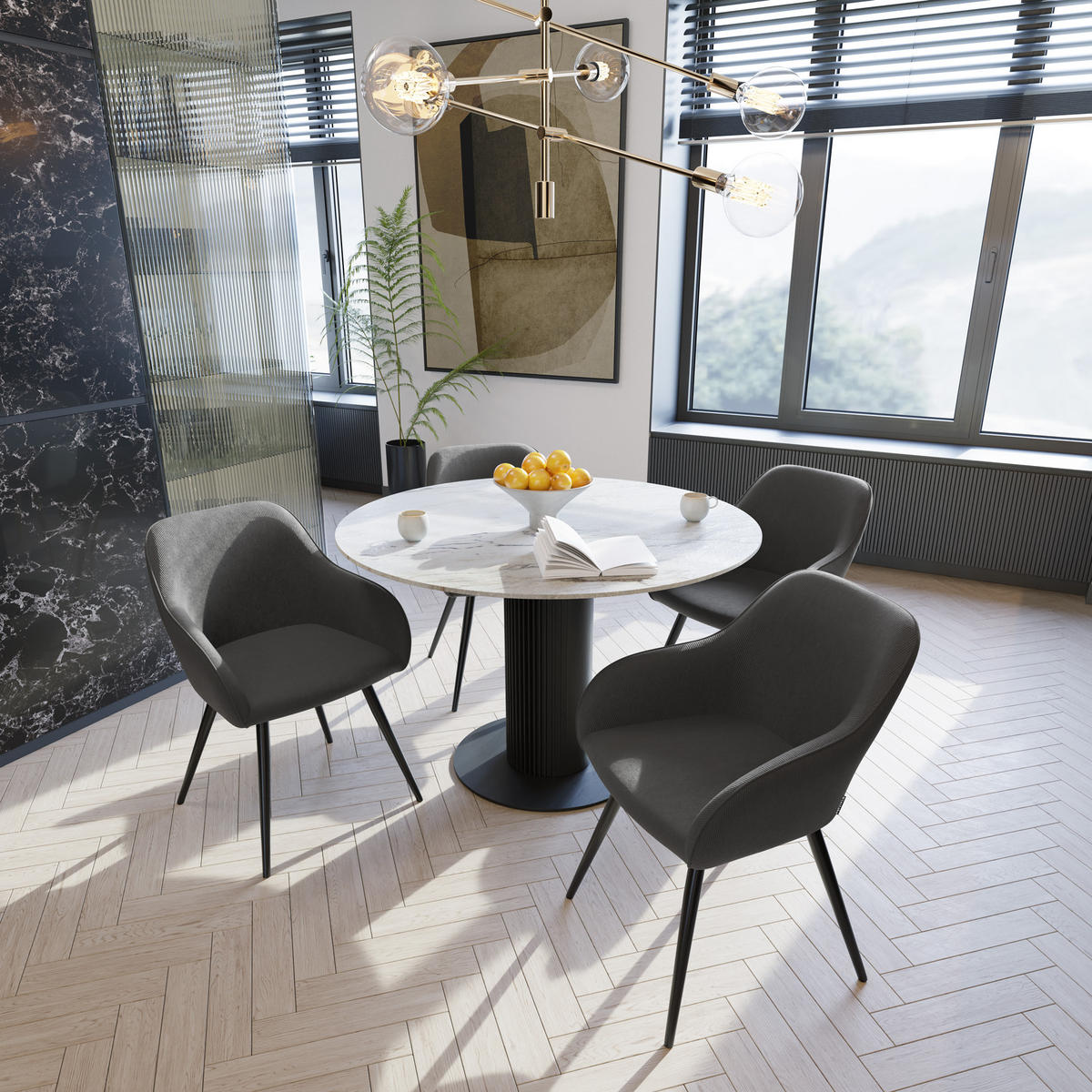 ESSZIMMERSTUHL 4er Set Marilyn 58 x 62 x 82 cm anthrazit/schwarz - Anthrazit/Schwarz, Kunststoff (62/82/58cm) - tectake