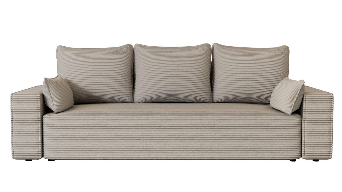 SOFA Vens mit Bettkasten und Schlaffunktion, Cordstoff - Beige, Holzwerkstoff (242/85/95cm)
