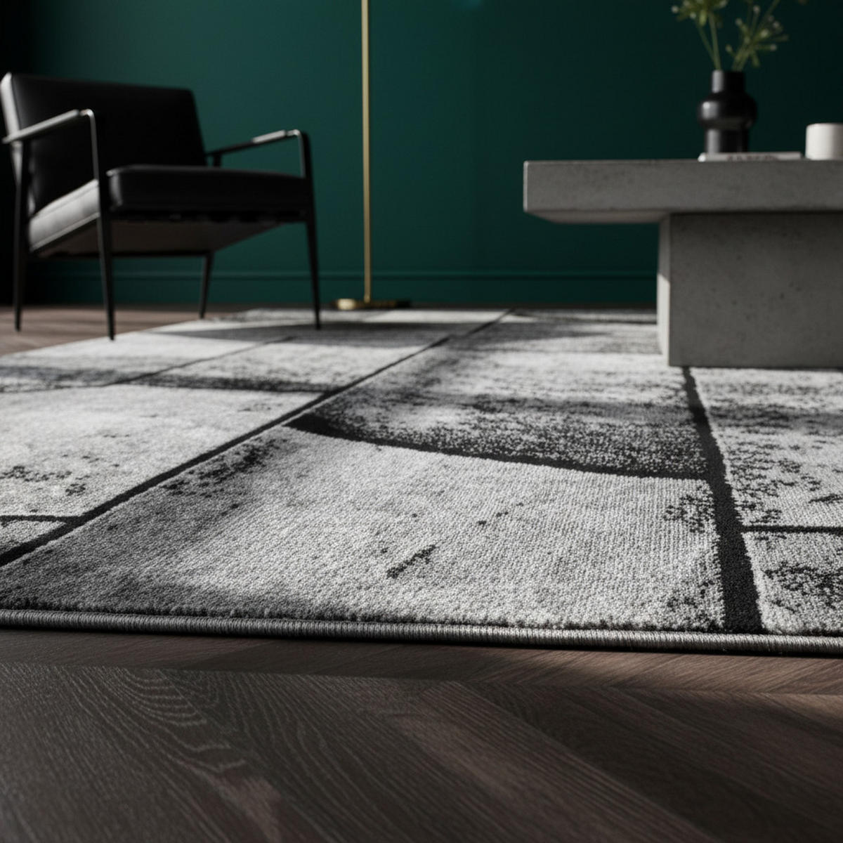 TEPPICH Kurzflor DRAU in Schwarz, in Steinoptik, 140 x 200 cm - Schwarz, Textil (140/200cm) - KADIMA DESIGN