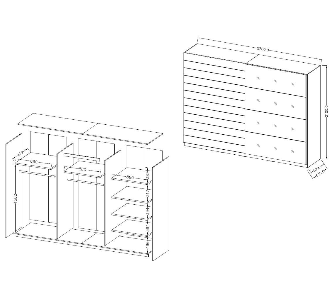 Thumbnail - Feldmann-Wohnen Schwebetürenschrank, Braun, Holz, 270x210x61 cm, Schlafzimmer, Kleiderschränke, Schwebetürenschränke