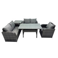 Gartenmöbelset mit Esstisch,Hocker,Beistelltisch Polyrattan Dunkelgrau 5-Sitzer - Dunkelgrau/Grau, Glas/Kunststoff - Fimous