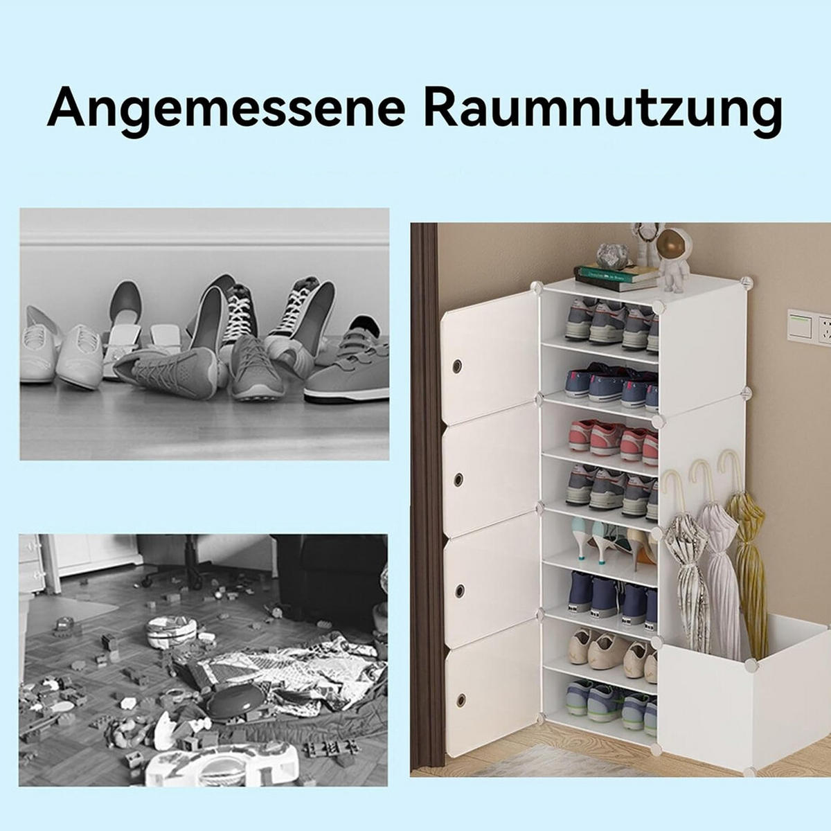 SCHUHSCHRANK,8 Ebenen mit Schirmablage - Weiß, Kunststoff (46/10/33cm) - Vallsero