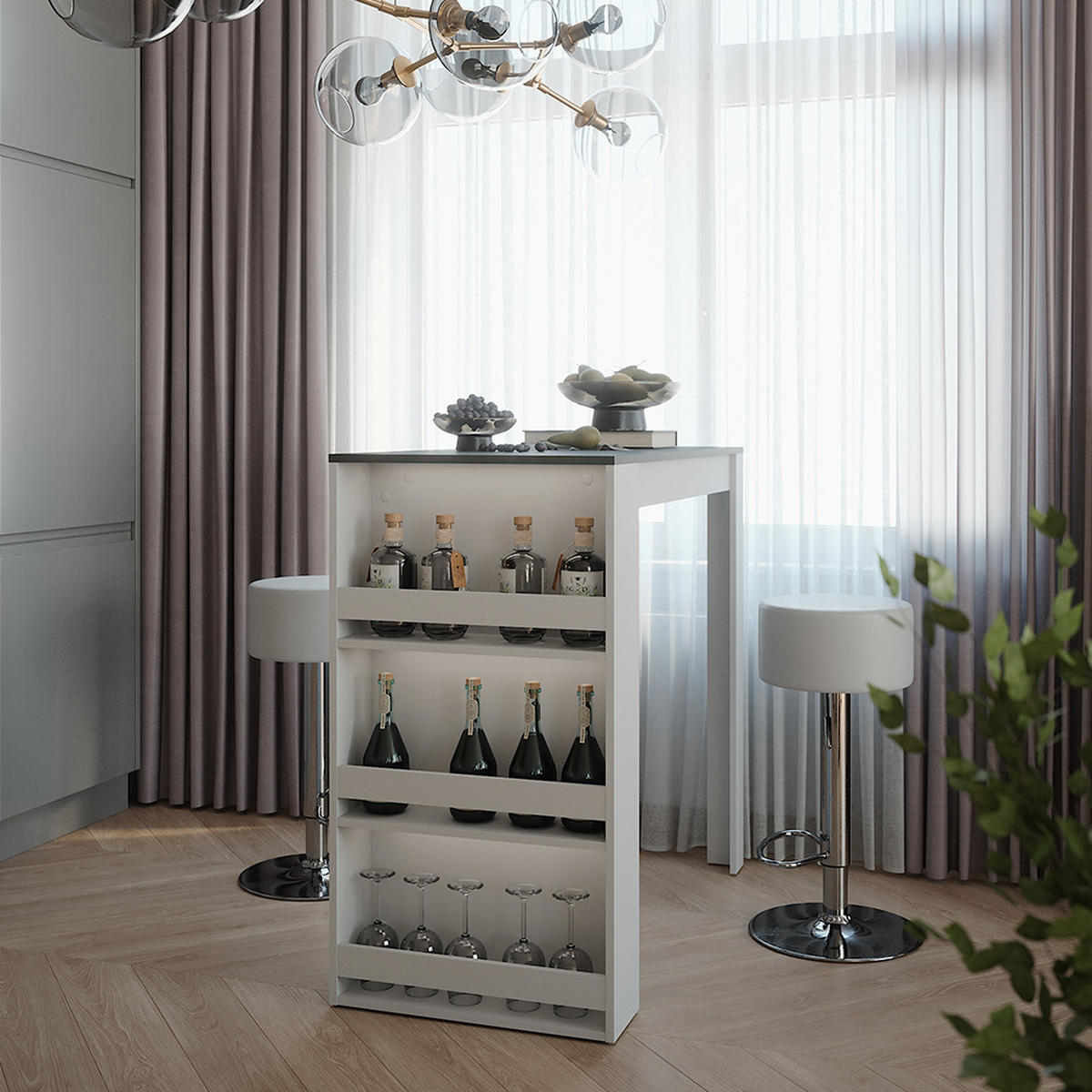 STOJACÍ BAROVÝ STŮL SE ŽIDLEMI Repose Bílá/antracitová - bílá, kompozitní dřevo (117/57/106cm) - Vicco