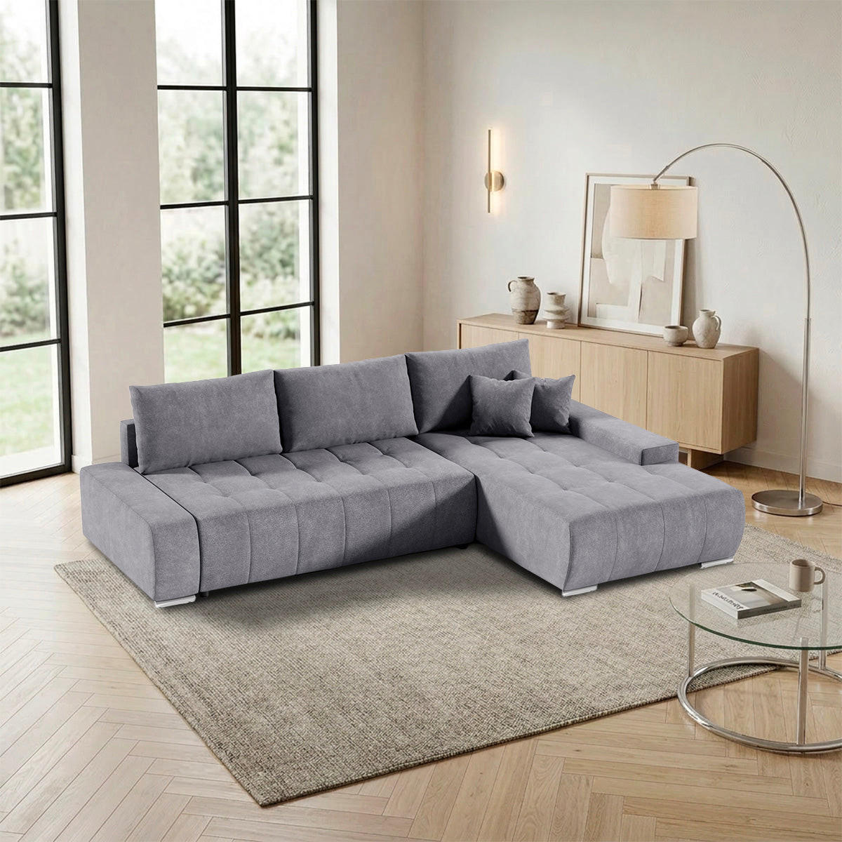 ECKSOFA Jonas 4 Sitzplätze Grau - Grau, Holzwerkstoff (265/185cm) - Petits-meubles