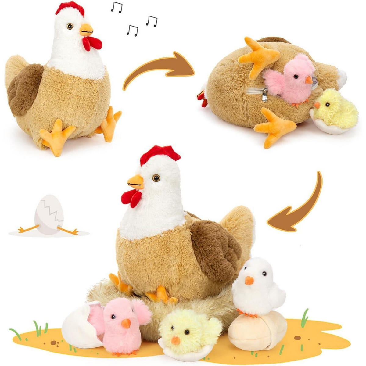 PLÜSCHTIER 7-teiliges Set mit Huhn und Küken 36 cm - Multicolor, Textil (30/36cm)