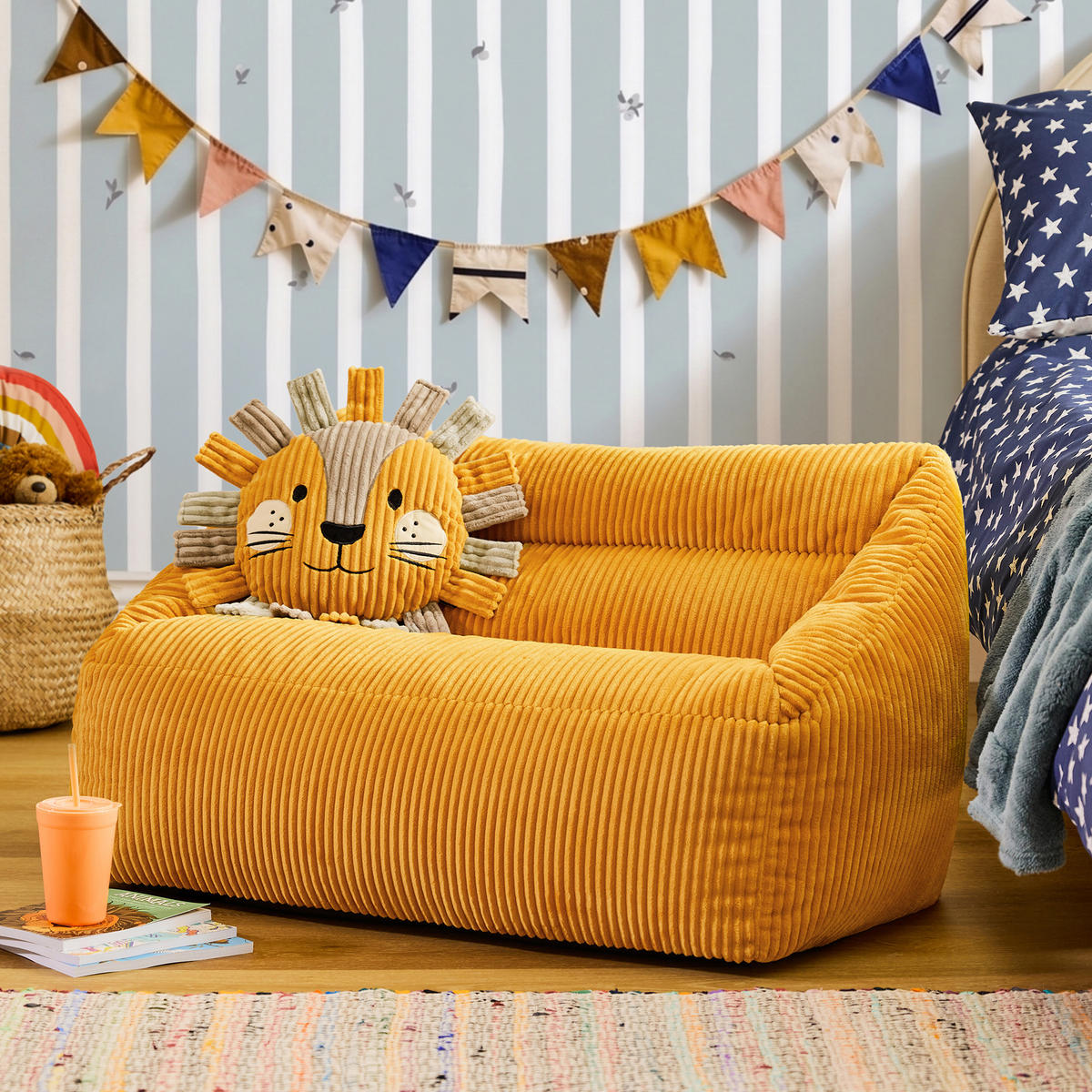 KINDERSITZSACK Sofa Cecilia mit Animalkissen - Gelb, Textil (95/50/55cm) - icon