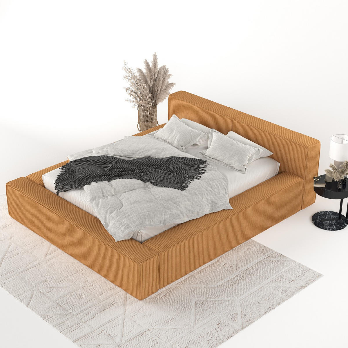 POLSTERBETT Casto mit Stauraum 140/200 cm Honiggelb im Poso Stoff - Schwarz/Naturfarben, Holz/Holzwerkstoff (140/200cm) - AltaBeds