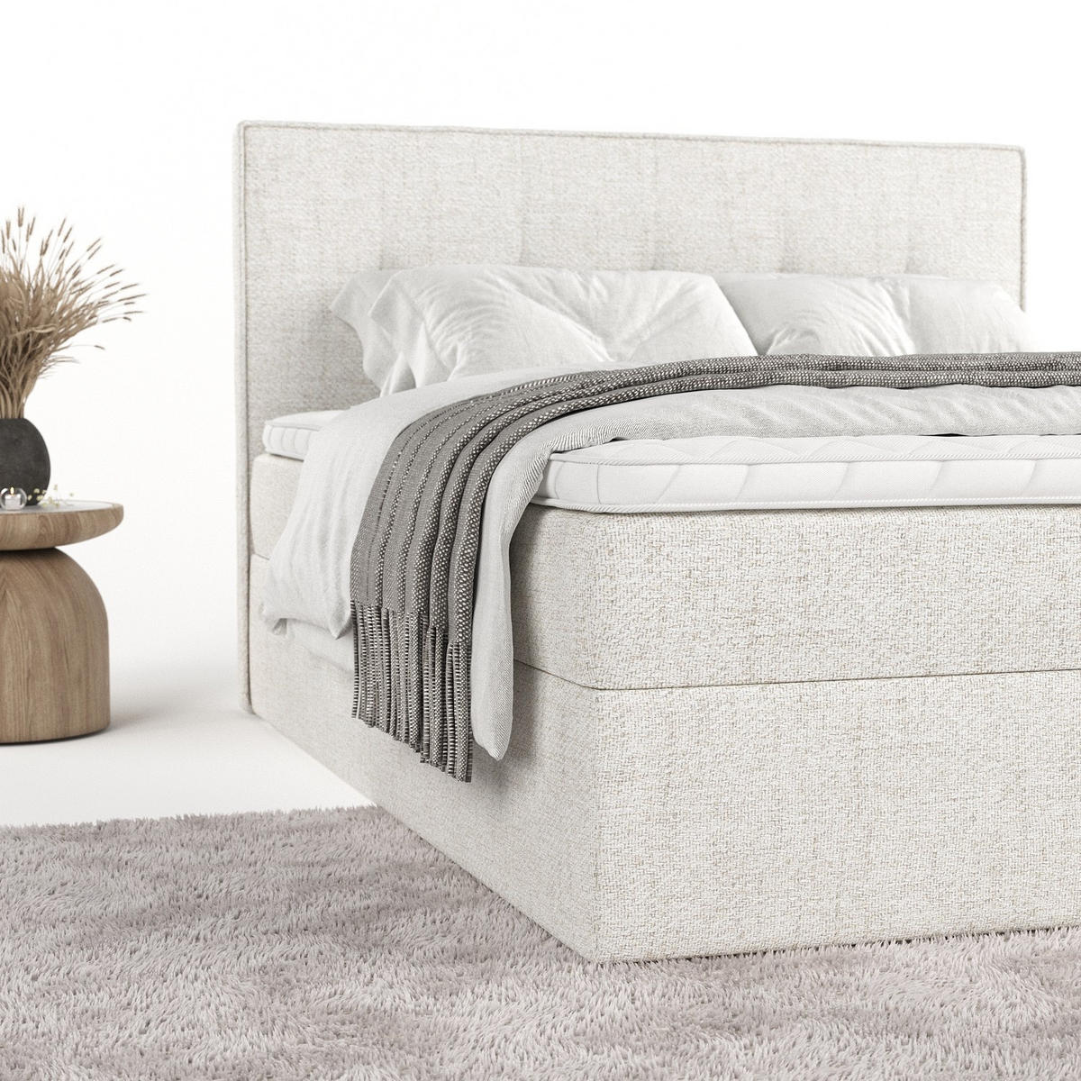 BOXBETT Mireo 200/200 cm Creme im Neve Stoff - Creme/Schwarz, Holz/Holzwerkstoff (200/200cm) - AltaBeds