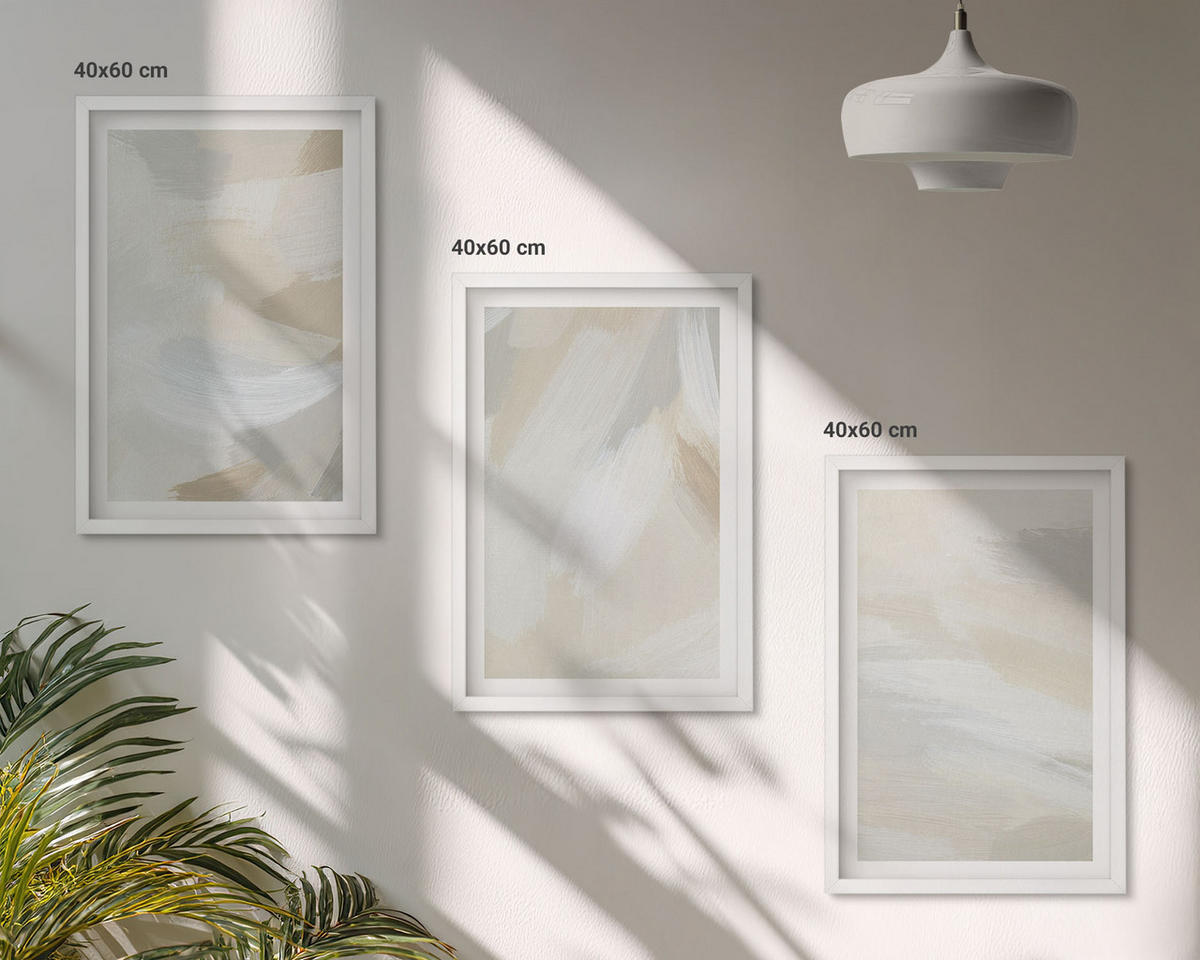 BILDER SET 3er Set - 40x60 cm Weißer Rahmen - Abstrakter Pinselhintergrund - Weiß, Kunststoff (40/60cm) - TULUP