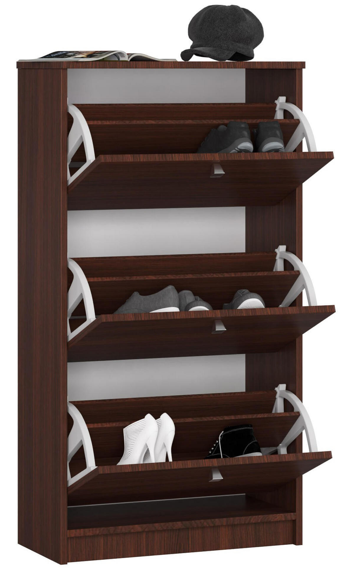 SCHUHSCHRANK Wengefarben 60x28.5x113 cm - Wengefarben/Silberfarben, Holzwerkstoff/Metall (60/113/28.5cm) - Akord