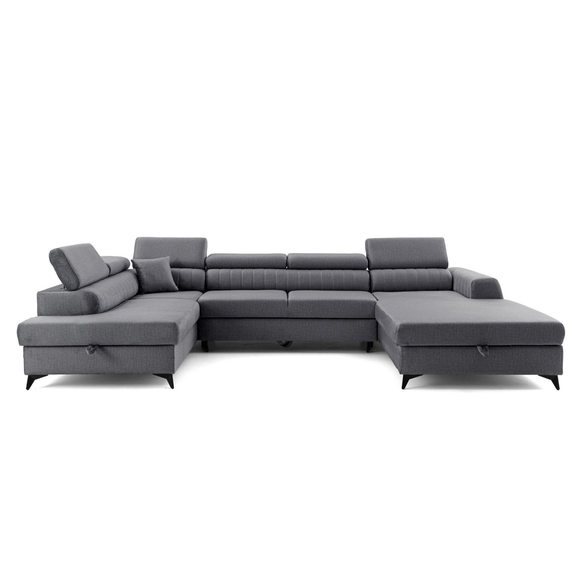 ECKSOFA U-Form PIERO U Links mit Schlaffunktion 125x260 Velours Dunkelgrau - Dunkelgrau/Schwarz, Holz/Textil (350/90/203cm) - Muffo